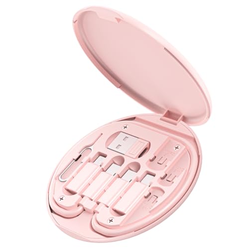 Multi USB Charging Adapter Cable Kit, USB C to iOS Adapter for Travel , Conversion Set USB & USB C to Male Micro /USB C/iOS Adapter, Data Transfer, Card Storage, Tray Eject Pin, Phone Holder (pink) - color: pink