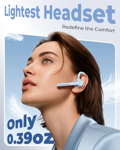 Ngsod Bluetooth Headset V5.4,USB Dongle Wireless Earpiece with Mic for Work - color: Light Blue