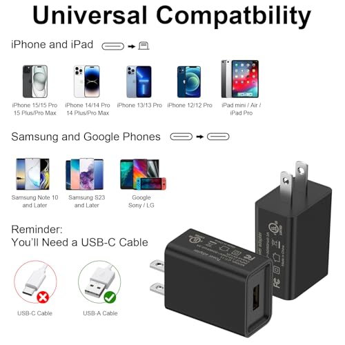 2 Pack 10W USB Charger Block, Fast Charging Wall Charger Power Adapter Brick Cube for iPhone 14 13 12 11 Pro Max SE XS XR X 8 7 6 6S Plus (Black) - color: Black