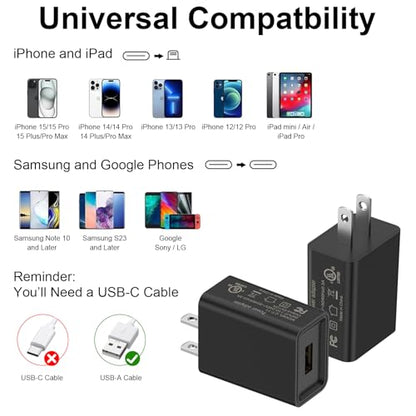 2 Pack 10W USB Charger Block, Fast Charging Wall Charger Power Adapter Brick Cube for iPhone 14 13 12 11 Pro Max SE XS XR X 8 7 6 6S Plus (Black) - color: Black