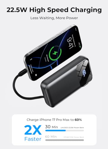 Portable Charger 50000mAh, Power Bank with Built-in Cables & Wall Plug - color: Black