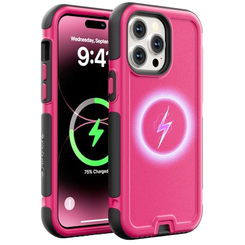 Follaroma for iPhone 14 Pro Max Case, Compatible with MagSafe, Heavy Duty Shockproof Protective Phone Case, Anti-Drop Protection, Dual Layer Magnetic Phone Cover for iPhone 14 Pro Max, 6.7", Hot Pink - color: Hot Pink, size: iPhone 14 Pro Max 6.7''