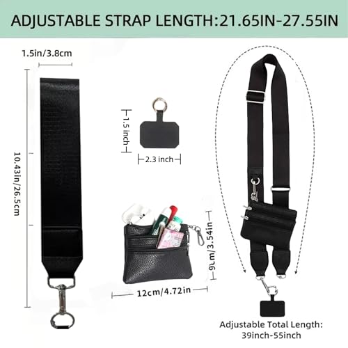 Crossbody Body Phone Holder for Women, New Phone Strap with Zippered Pouch, Adjustable Crossbody Strap - color: Black+white+green+leopard