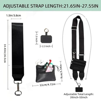 Crossbody Body Phone Holder for Women, New Phone Strap with Zippered Pouch, Adjustable Crossbody Strap - color: Black+white+green+leopard