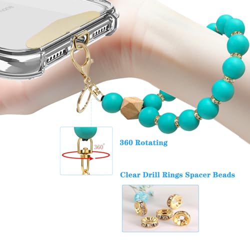 Silicone Beaded Phone Wrist Strap, Phone Bracelet Strap with Tether Tab Elastic Hands Free Wristlet Strap - color: Turquoise