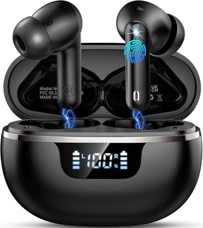 Wireless Earbuds, 2026 Bluetooth 5.4 Headphones HiFi Stereo 50H In Ear Buds - color: Black