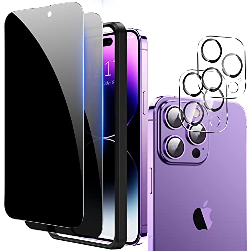 Fotbor for [2+2 Pack] iPhone 14 Pro Max Privacy Screen Protector with Camera Lens Protector, Privacy Screen with Easy Installation Kit, Anti Spy Private Tempered Glass Film 6.7 Inch - size: iPhone 14 Pro Max-6.7 inch