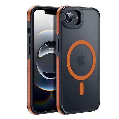 Strong Magnetic for iPhone 16E/17E Case [5X Military-Grade Protection] Compatible with fit MagSafe Shockproof Translucent Slim Thin Case for iPhone 16E-6.1", Orange Bumper - color: A5-Orange Bumper, size: iPhone 16E(6.1")