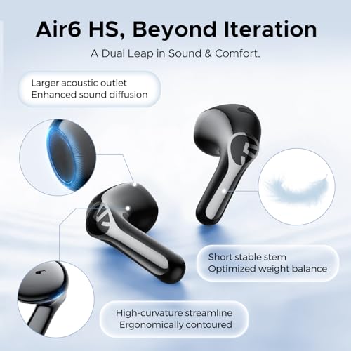 SoundPEATS Air6 HS LDAC Hi-Res Wireless Earbuds, Bluetooth 6.0, 13mm Driver - color: Black