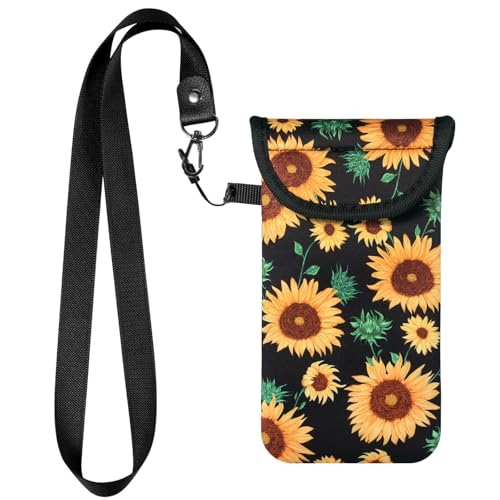 Universal Cell Phone Pouch Neoprene Phone Sleeve w/Belt Clip Loop & Neck Lanyard Strap Compatible for iPhone 17 Pro Max Galaxy S26 Ultra S25 FE S26+ A17 A57 Oneplus 15 Pixel 10 Pro XL Poco X8 Pro Max - color: Sunflower, size: Fits Large Size Bared Phone o