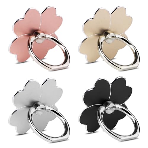 4pc-Cell Phone Ring Stand,Cell Phone Ring Holder Flower,360 Rotate and 180°Angle Adjustable Metal Finger Ring Socket Grip Kickstand for Smartphones