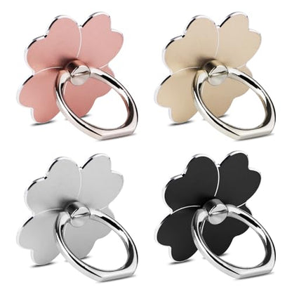 4pc-Cell Phone Ring Stand,Cell Phone Ring Holder Flower,360 Rotate and 180°Angle Adjustable Metal Finger Ring Socket Grip Kickstand for Smartphones