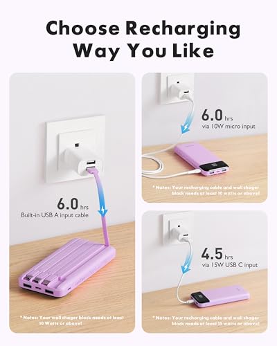 charmast Portable Charger Power Bank with Reinforced Built-in 4 Cables - color: Purple