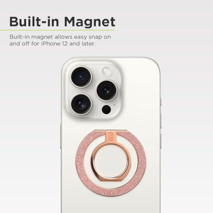 PureGear Magnetic Phone Ring Grip, for MagSafe Kickstand Holder - color: Chrome Rose Gold Pink Glitter