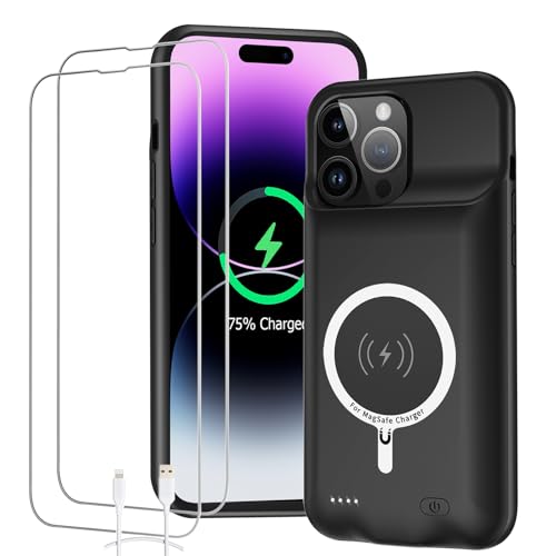 Battery Case for iPhone 14 Pro Max, 12000mAh High Capacity Smart Portable Charger Case Rechargeable Battery Pack Charging Case with Wireless Charging Compatible with iPhone 14 Pro Max (6.7 inch)-Black - size: iPhone 14 Pro Max
