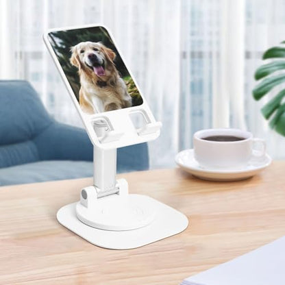 Funny Golden Retriever 360° Rotating Cell Phone Stand Height Angle Adjustable Phone Stand Portable Foldable Desktop Phone Holder Compatible with All Mobile Phones and Tablets - color: White