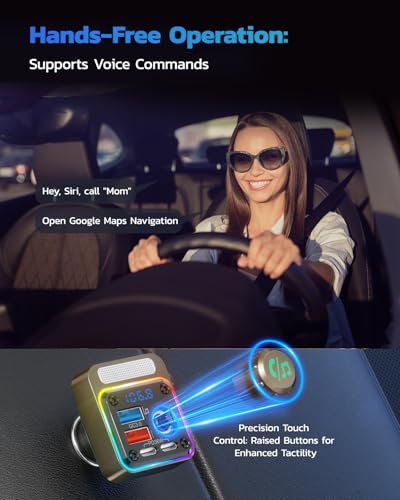 Nulaxy 54W Bluetooth 5.3 Car Adapter, FM Transmitter 4-Port Fast Charging - color: Gold