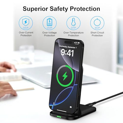Wireless Fast Charger Stand Foldable Samsung Wireless Charger Fast Charging Station Android Phone Charger Stand for Samsung Galaxy S26 Ultra S25 Ultra S25 S24 S23 S22,iPhone 17 16e 16 Pro Max 15 14