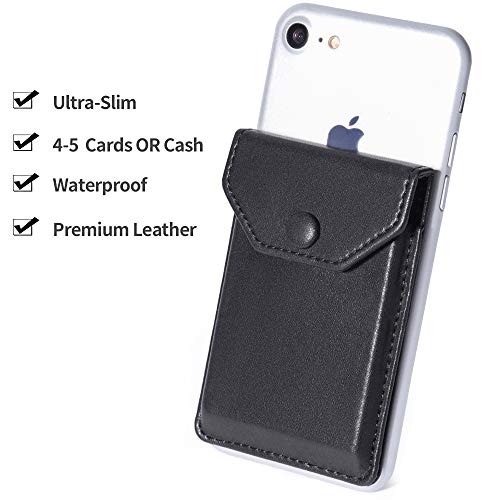 Self Adhesive Phone Card Wallet with Flip Cover, RFID Blocking, Black - color: Black Plus