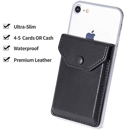 Self Adhesive Phone Card Wallet with Flip Cover, RFID Blocking, Black - color: Black Plus