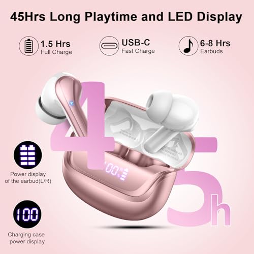 Wireless Earbuds, Bluetooth 5.4 Headphones, 50H Playtime in Ear Earphones - color: Rose gold
