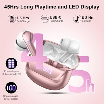 Wireless Earbuds, Bluetooth 5.4 Headphones, 50H Playtime in Ear Earphones - color: Rose gold