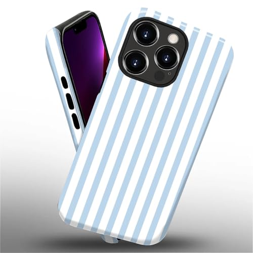 Compatible with iPhone 13 Pro Case,Glossy 2-in-1 Sleek All-Inclusive Dual-Layer Material Soft TPU + PC Back for Blue Stripes Geometric Pastel Summer Beach - color: Blue Stripes Geometric Pastel Summer Beach-Glossy, size: iPhone 13 Pro