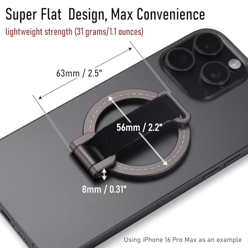 for Magsafe Phone Grip Kickstand – Adjustable Snap Grip Strap | 20 N52 Strong Magnets for iPhone 12/13/14/15/16/17 Pro Max & MagSafe Cases Magnetic Attach | Foldable & Ultra-Portable Design