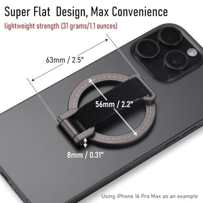 for Magsafe Phone Grip Kickstand – Adjustable Snap Grip Strap | 20 N52 Strong Magnets for iPhone 12/13/14/15/16/17 Pro Max & MagSafe Cases Magnetic Attach | Foldable & Ultra-Portable Design