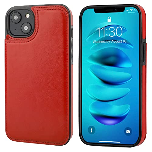 ONETOP for iPhone 14 Plus Wallet Case with Credit Card Holder,Red | Kickstand,ID/Cash Holder,Case Wallet with Card Slots,Double Magnetic Clasp,Durable PU Leather Shockproof Cover for Women Men - color: Red