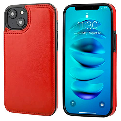ONETOP for iPhone 14 Plus Wallet Case with Credit Card Holder,Red | Kickstand,ID/Cash Holder,Case Wallet with Card Slots,Double Magnetic Clasp,Durable PU Leather Shockproof Cover for Women Men - color: Red