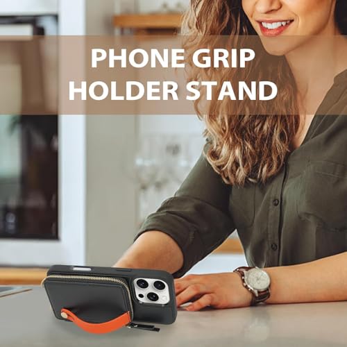 LAMEEKU Compatible with iPhone 16 Pro Max Wallet Case with Credit Card Holder, Leather Crossbody Case with Phone Grip Holder Stand Wrist Strap for iPhone 16 Pro Max 6.9 inch Black - color: Black, size: iPhone 16 Pro Max 6.9''