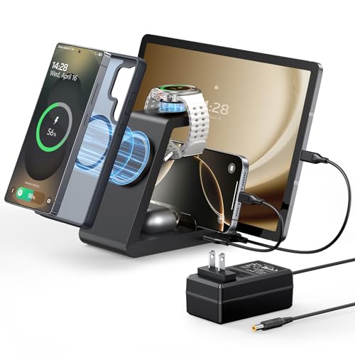 Magnetic Wireless Charger for Samsung, 5 in 1 Charging Station Compatible with MagSafe Samsung Charger for Galaxy S26/S25/Z Fold7/Flip7/Watch Ultra 8, Charger Dock Stand for All Galaxy Tab Series