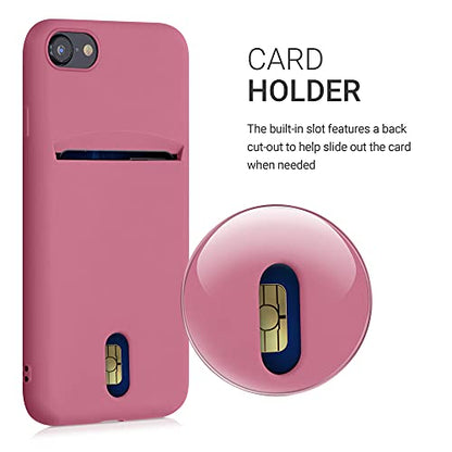 kwmobile Case Compatible with Apple iPhone SE (2022) / iPhone SE (2020) / iPhone 8 / iPhone 7 - Soft TPU Phone Cover with Card Holder and Silicone Finish - Dark Rose - color: Dark Rose