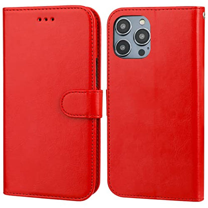 Bocasal Detachable Wallet Case Card Holder for iPhone 14 Pro Max Red | RFID Blocking Kickstand Card Slots Holder PU Leather Magnetic Shockproof Wrist Strap Removable Flip Protective Cover 6.7 inch - color: Red