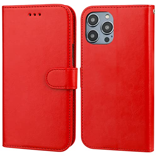 Bocasal Detachable Wallet Case Card Holder for iPhone 14 Pro, Red | RFID Blocking Kickstand Card Slots Holder PU Leather Magnetic Shockproof Wrist Strap Removable Flip Protective Cover 6.1 inch - color: Red