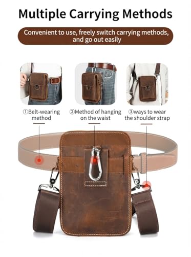 Mens Leather Phone Holster, Belt Pouch Fits 7 Inch Phone, Brown - color: Brown