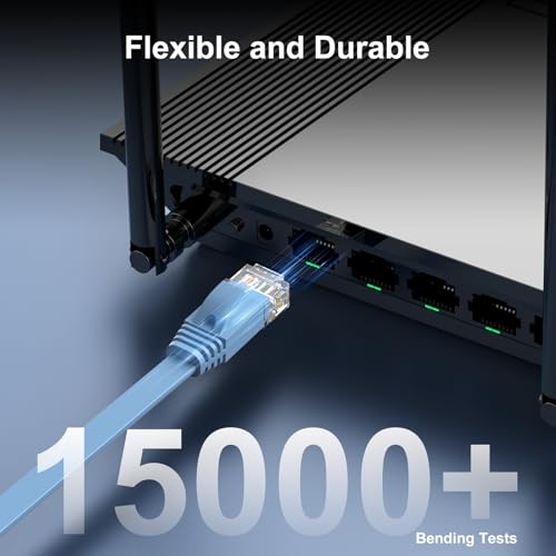 CableGeeker Cat 6 Flat Ethernet Cable 1ft 10Pack, 10Gbps, Blue - color: Blue-Flat, size: 1ft, style: 10 Pack
