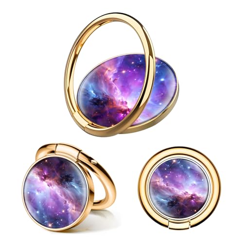 Cell Phone Ring Holder, Cute Phone Ring Grip Stand, 360°Rotation Funny Metal Kickstand Finger Grip Purple Beautiful Universe - color: Purple Beautiful Universe