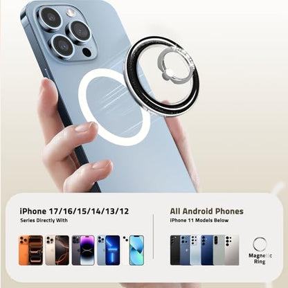 Transparent Shiny Magnetic Phone Ring Holder,360° Rotatable Removable Phone Grip,Clear Black Sparkle Diamond Stylish Design Compatible with All Phones & Tablets - color: Clear Black