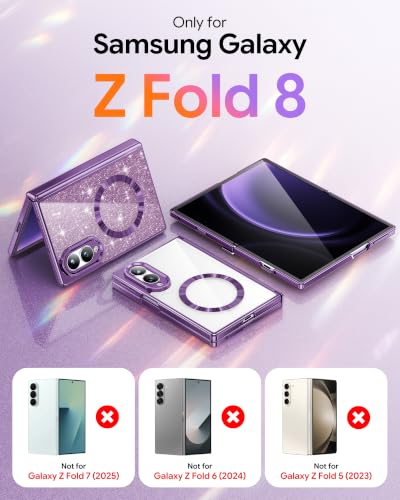 Meifigno for Samsung Galaxy Z Fold 8 Case Compatible with MagSafe, Violet | Raised Camera Protection, Rugged Hinge Protection, Metallic Glossy Plated Edge & Crystal Clear Back, Detachable Glitter Card - color: Cobalt Violet, size: Z Fold 8