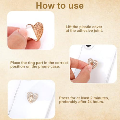 8pcs Rhinestone Heart Phone Charm Holder, 0.83inch Cell Phone Charm Hook - color: gold, size: 2.1cm