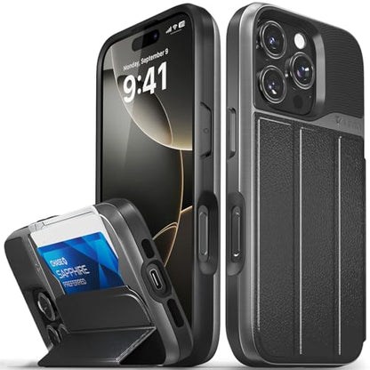 VENA vCommute for iPhone 16 Pro Wallet Case, Black | Military-Grade Drop Protection, Premium Leather Magnetic Flap Cover, Hidden Card Holder, RFID Blocking, Multi-Angle Kickstand - color: Classic - Black, size: iPhone 16 Pro