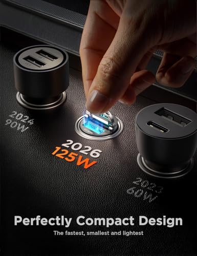 JOYROOM 2-Pack 125W USB C Car Charger, Flush Fit Cigarette Lighter Charger