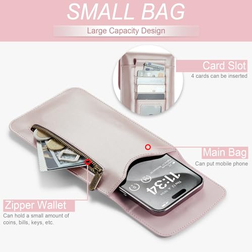 Small Crossbody Bag Cell Phone Purse for Women Men Leather Mini Shoulder Bag Wallet Case with Card Holder Slot Lanyard for All Phones iPhone 16 15 11 Samsung Google Moto up to 7.5" Rose Gold - color: Rose Gold 1