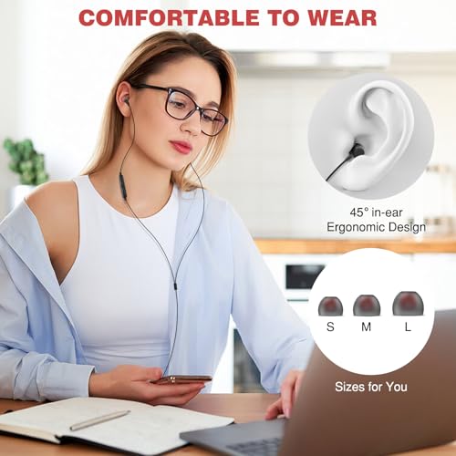 ASKUBSKU 3.5mm Headphones 5.9 ft Long Cord Wired Earbuds with Mic, Black - color: Black