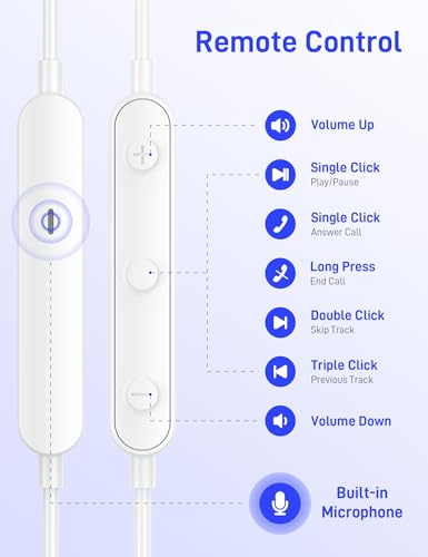 USB C Headphones for Apple/iPhone Duo 18 17 16 15 Wired Earbuds with Case - color: White