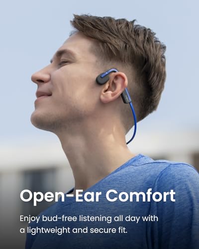 SHOKZ (AfterShokz OpenMove - Open-Ear Bluetooth Sport Headphones - Bone Conduction Wireless Earphones - Sweatproof for Running and Workouts, with Sticker Pack - color: Blue