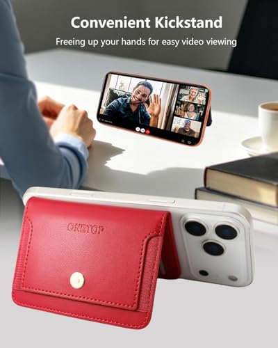 ONETOP for MagSafe Wallet,Magnetic Phone Wallet with 5 Card Slots,Burgundy | 1-12 Cards/Cash Holder for iPhone 17/16/15/14/13/12 Series,Detachable Wallet Stick-On Back,PU Leather RFID Blocking Kickstand - color: Burgundy