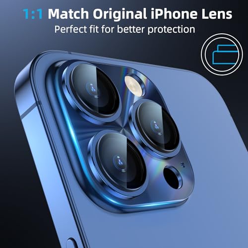 YWXTW Camera Lens Protector for iPhone 15 Pro Max/iPhone 15 Pro, [Lithography Laser Gradient] [5X Strengthen] Tempered Glass Screen Protector Metal Ring Back Camera Lens Cover (Blue Titanium) - color: Blue Titanium